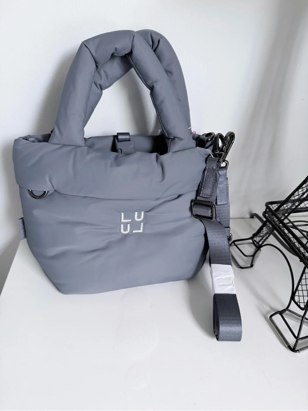lululemon athletica Gray Quilted Puffer Tote with Strap